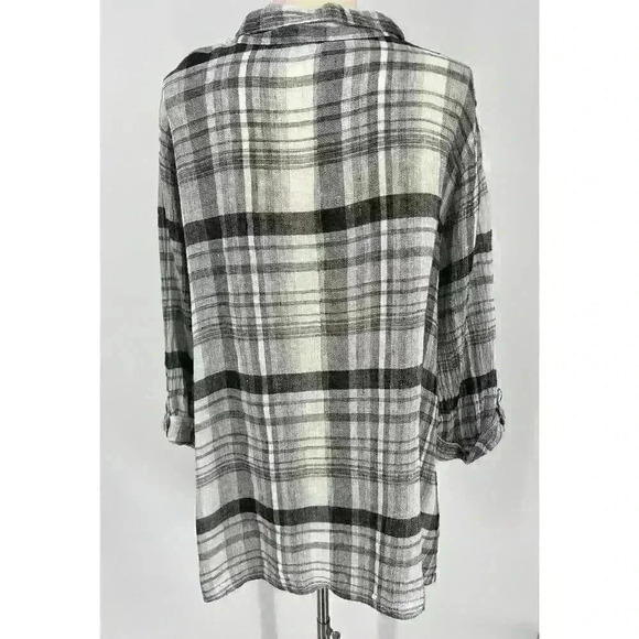 Habitat Linen Windowpane Plaid Button Front Blouse Lagenlook Artsy Women XL - Picture 7 of 12